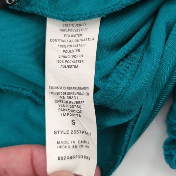 XOXO Y2K Teal Ruffle Rose Bodycon One Shoulder Mini Dress Size Small - Picture 8 of 9